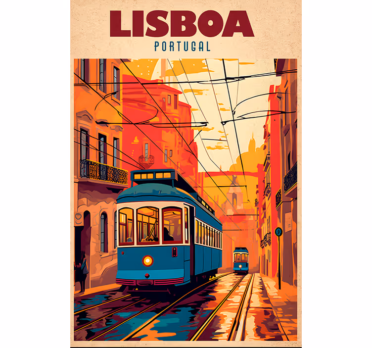 Tende a rullo più vintage illustrazione tram di lisbona - TenStickers