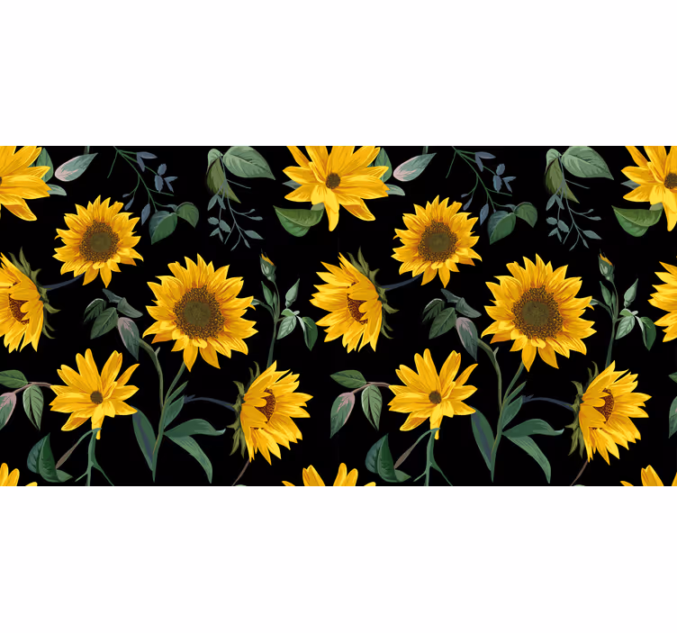 Tenda a rullo nera girasoli su sfondo nero - TenStickers