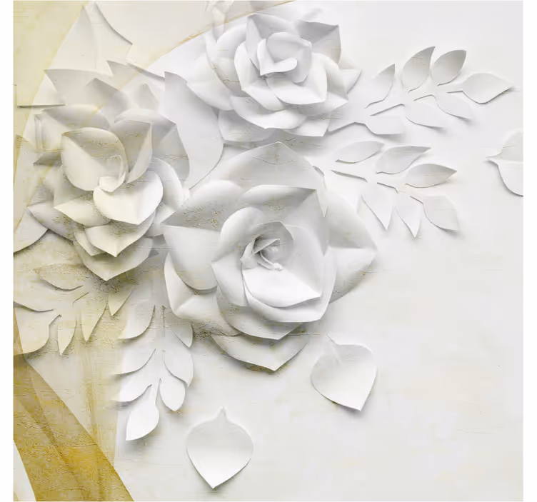 Tenda a rullo bagno fiori eleganti oro e bianco - TenStickers