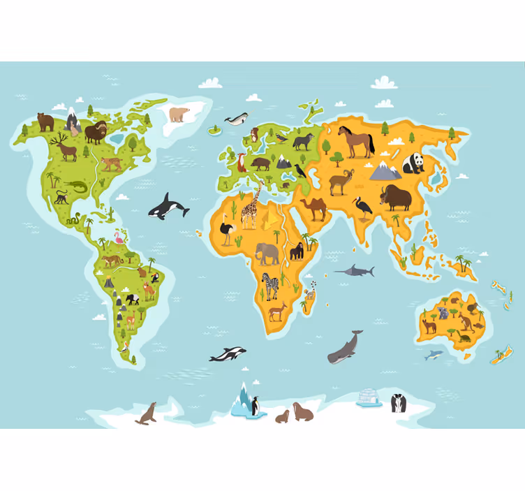 Tenda a rullo mappamondo fauna e flora - TenStickers
