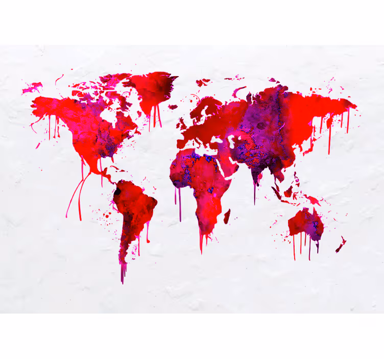 Tenda a rullo mappamondo mappa del mondo rossa acquerello - TenStickers