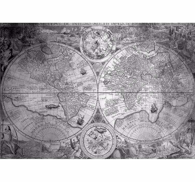 Tenda a rullo mappamondo mappe del mondo grigie - TenStickers