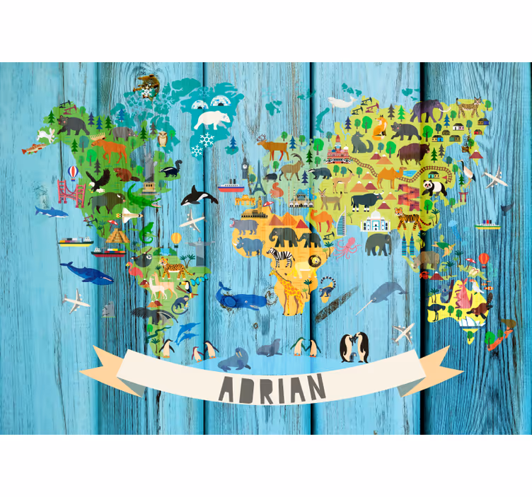 Tenda a rullo mappamondo mappa politica blu per bambini - TenStickers