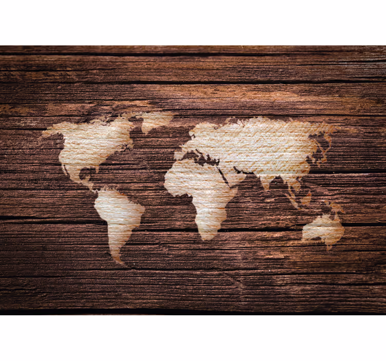 Tenda a rullo mappamondo mappa del mondo in legno marrone - TenStickers
