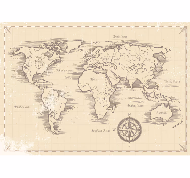 Tenda a rullo mappamondo mappa del mondo vintage - TenStickers