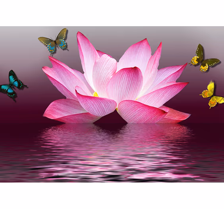 Tenda a rullo zen fiore di loto rosa con farfalle - TenStickers