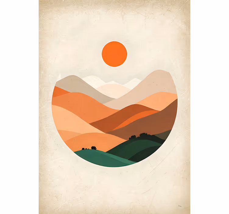 Tenda a rullo arancione sole sopra le montagne - TenStickers