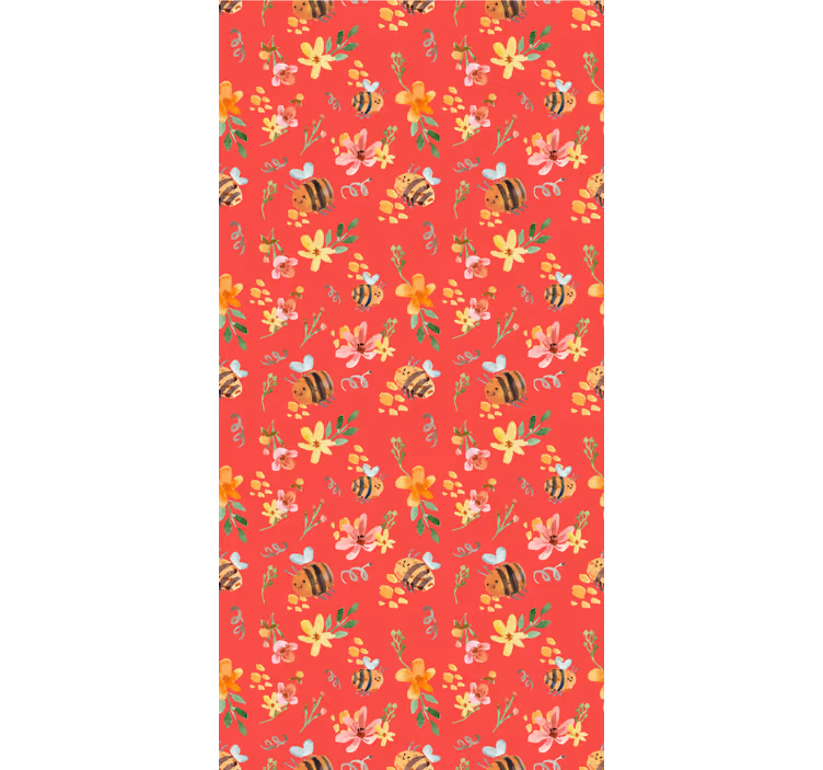 Tenda a rullo rossa retro api e fiori - TenStickers