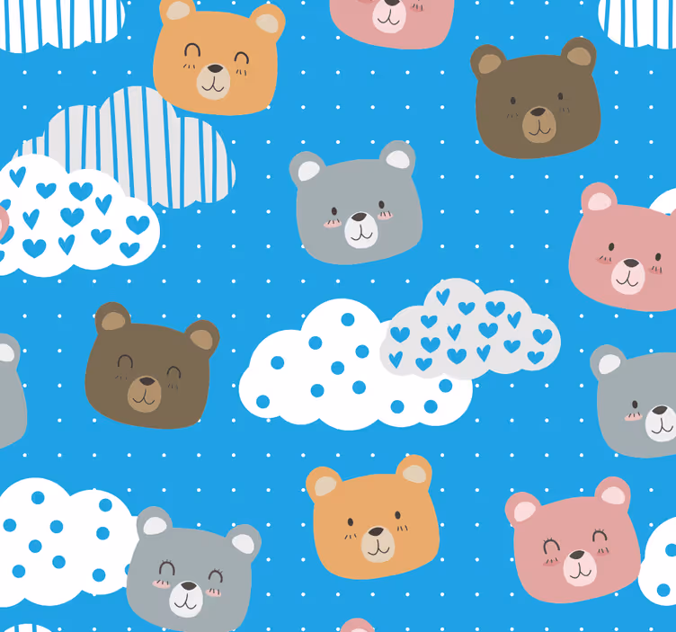 Tenda a rullo neonati orso minimalista sfondo blu - TenStickers