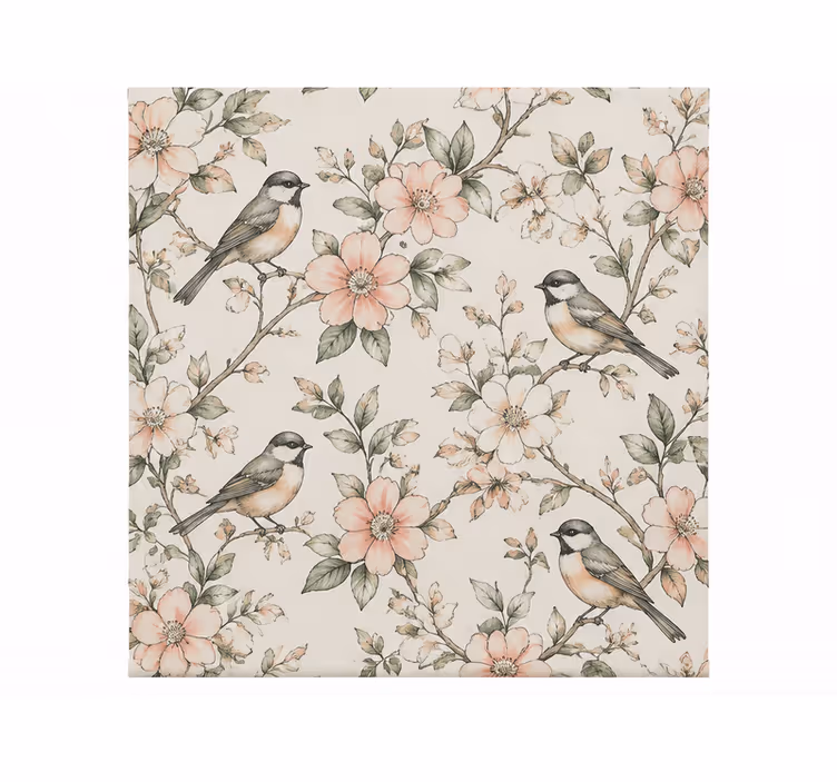 Tenda a rullo arancione motivo schizzi uccelli e fiori - TenStickers