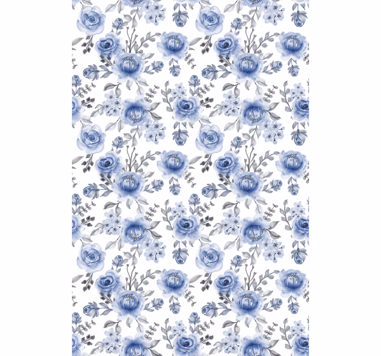 Tenda a rullo con fiori motivo floreale blu - TenStickers