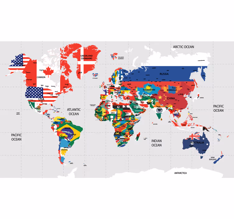 Tenda a rullo mappamondo dettaglio della mappa colorata - TenStickers