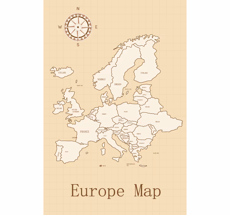 Tenda a rullo mappamondo europa su sfondo beige - TenStickers