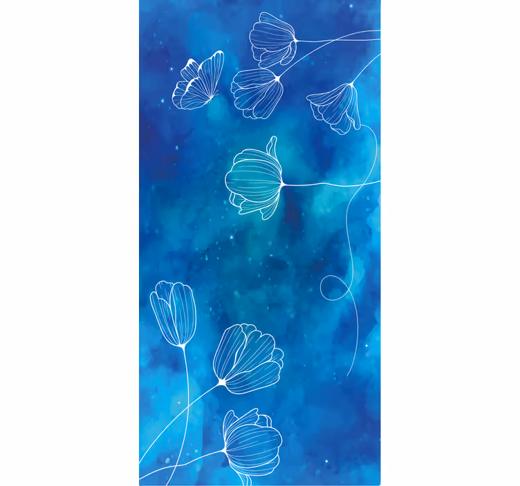 Tenda a rullo fiori eleganti sagome blu - TenStickers