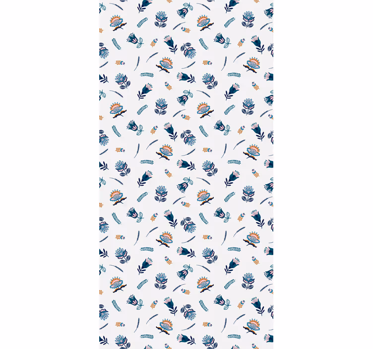 Tenda a rullo fiori motivo di arte popolare blu - TenStickers