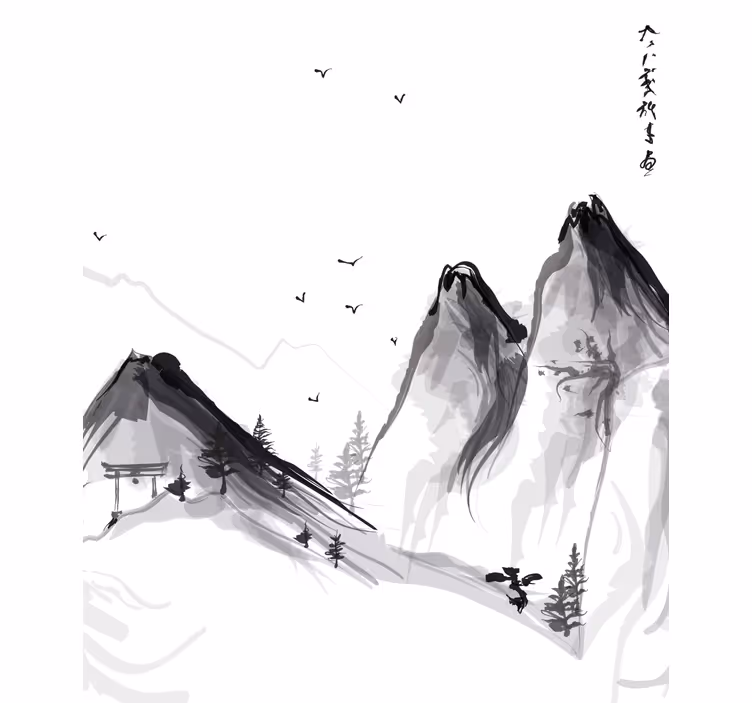 Tenda a rullo con disegni Inverno giapponese con montagne - TenStickers