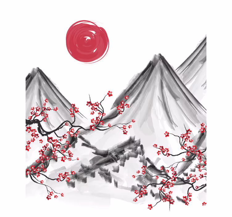 Tenda a rullo con disegni Sole rosso in stile giapponese - TenStickers