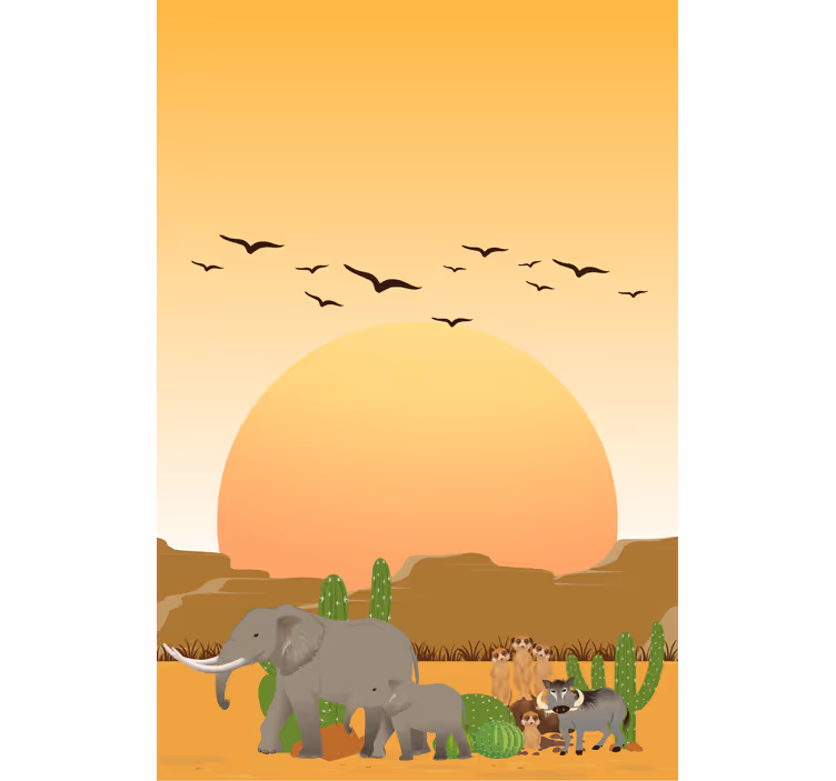 Tenda a rullo animali scena del tramonto nella savana - TenStickers