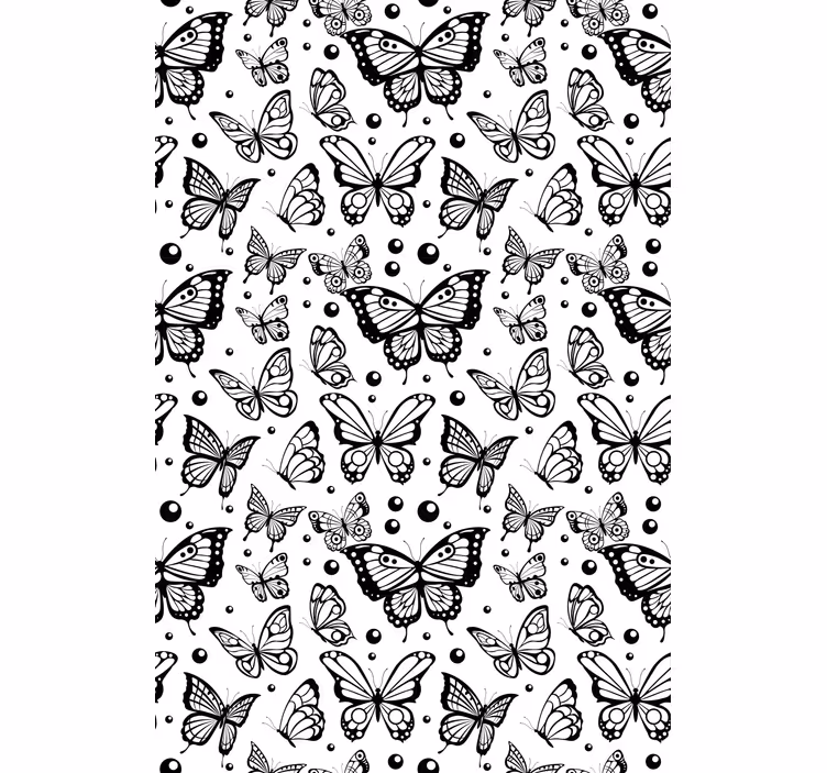 Tenda a rullo farfalle svolazzante bianco e nero - TenStickers