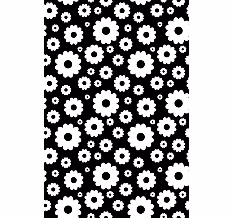 Tenda a rullo fiori motivo floreale bianco e nero - TenStickers