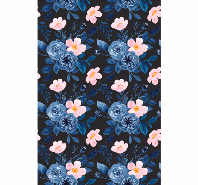 Tenda a rullo fiori e piante motivo floreale blu - TenStickers