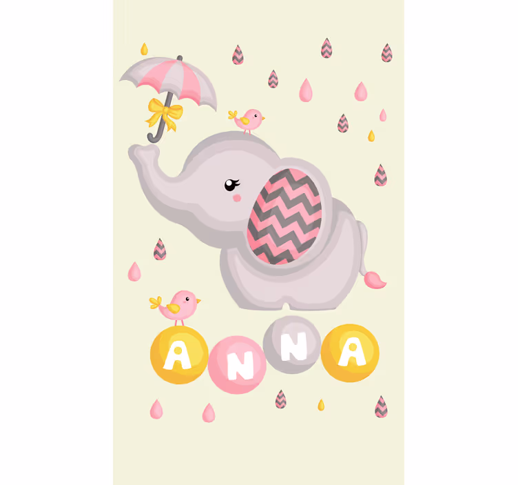 Tenda a rullo cameretta elefantino con nome e ombrello - TenStickers