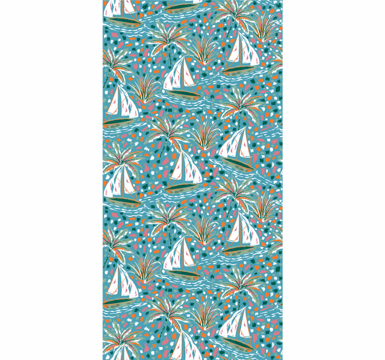 Tenda a rullo fiori barche a vela e palme - TenStickers