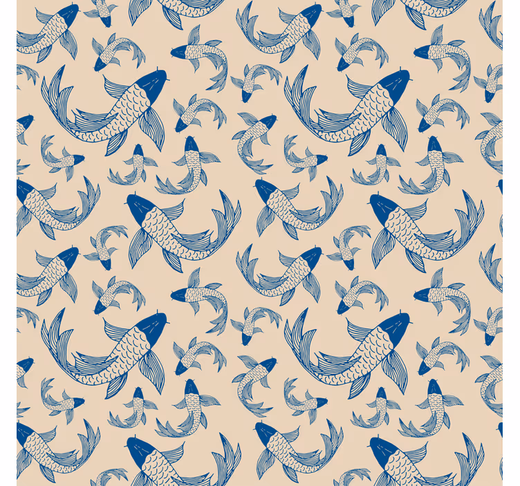 Tenda a rullo cucina moderna animali pesci koi beige e blu - TenStickers
