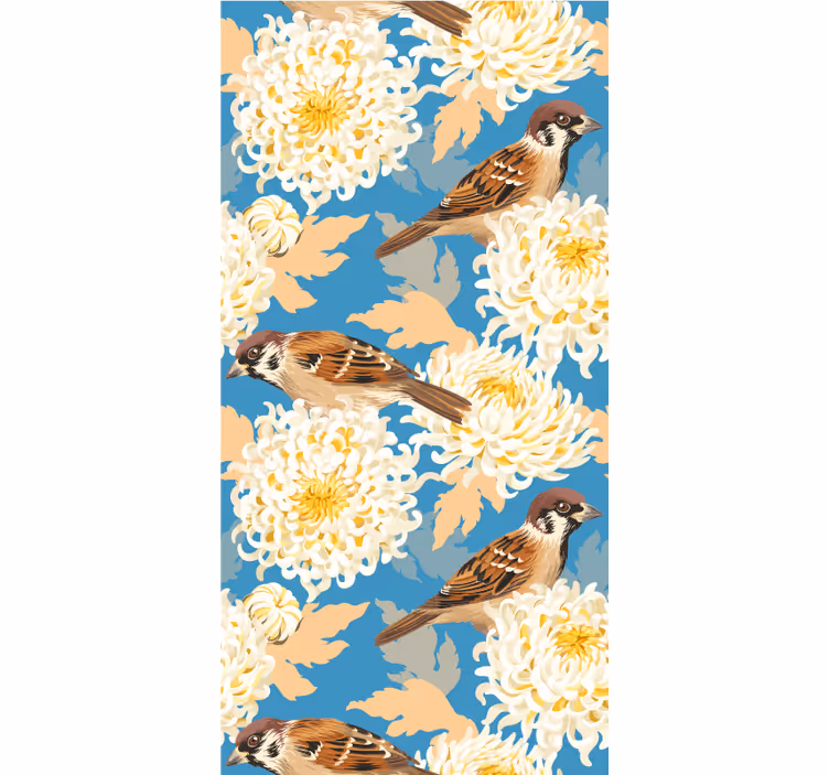 Tenda a rullo animali fiori colorati e passeri - TenStickers