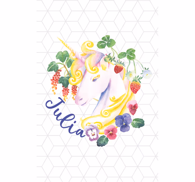 Tenda a rullo cameretta unicorno floreale con nome - TenStickers