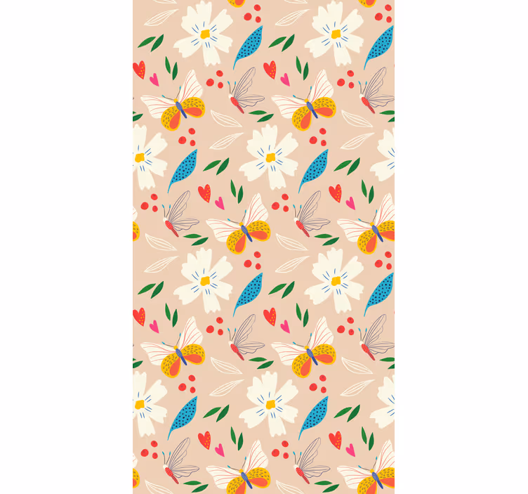 Tenda a rullo farfalle motivo floreale beige - TenStickers