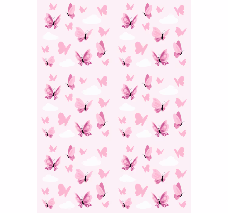 Tenda a rullo farfalle rosa svolazzante e nuvole - TenStickers