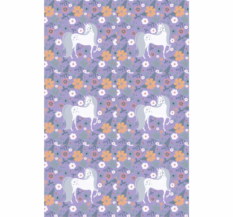 Tenda a rullo cameretta unicorni viola e fiori - TenStickers