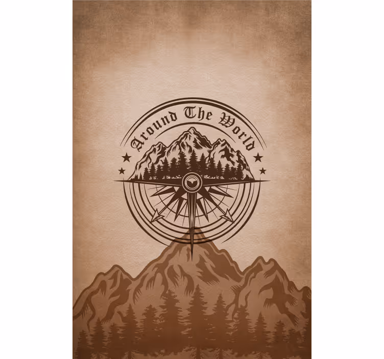 Tenda a rullo soggiorno disegno della bussola di montagna - TenStickers