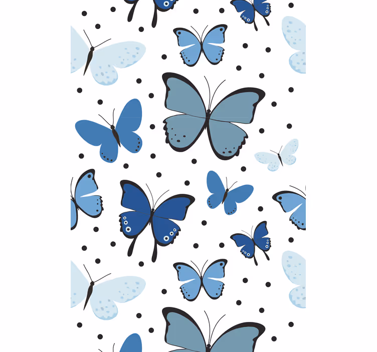 Tenda a rullo farfalle svolazzanti e puntini blu - TenStickers