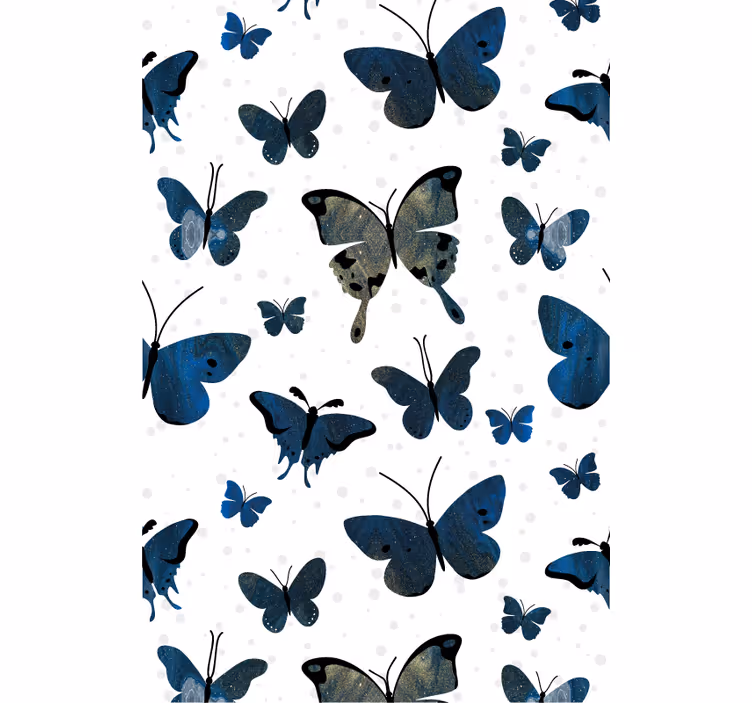 Tenda a rullo farfalle ispirazione modello blu e beige - TenStickers