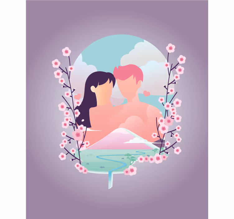 Tenda a rullo romantica coppia tra i fiori - TenStickers