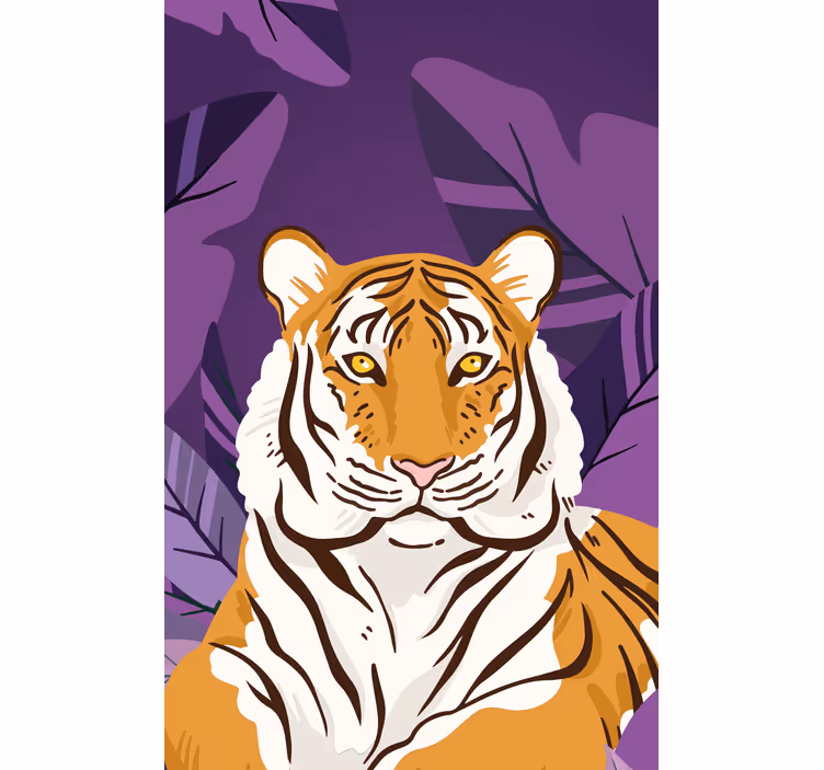 Tenda a rullo animali ritratto di tigre con foglie - TenStickers