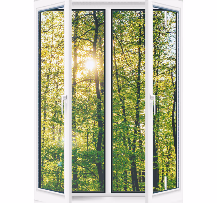 Tenda a rullo alberi verde illuminato dal sole - TenStickers