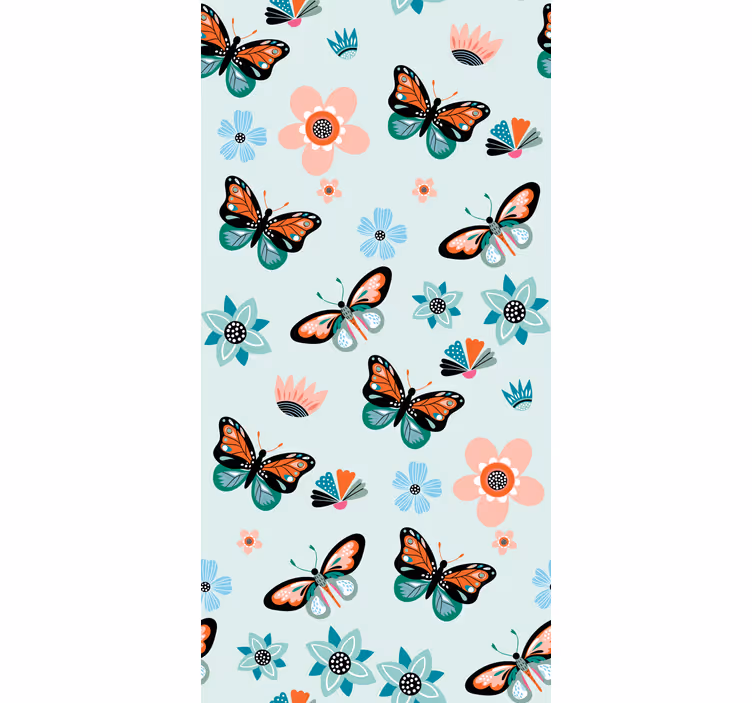 Tenda a rullo con fiori bambini farfalle - TenStickers