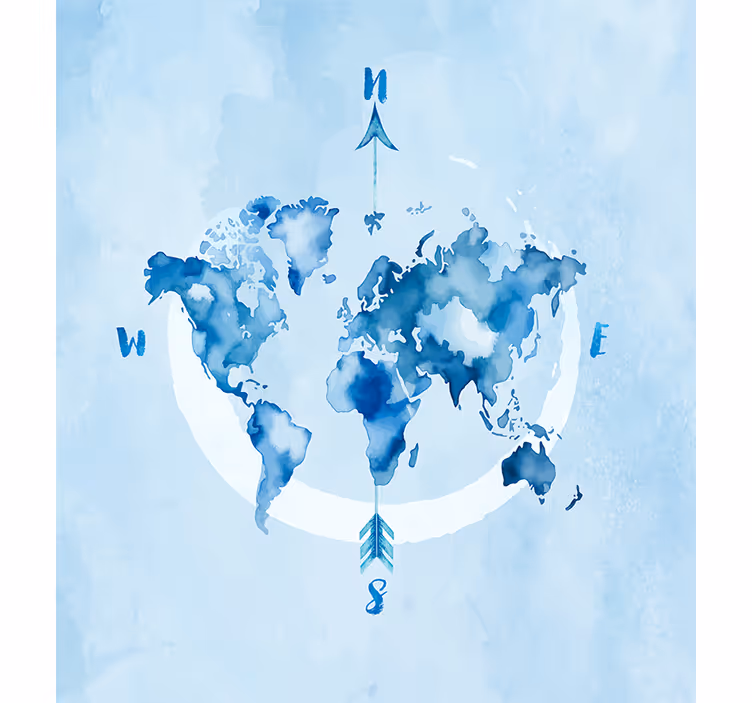 Tende a rullo mappamondo planisfero blu dell'acquerello - TenStickers