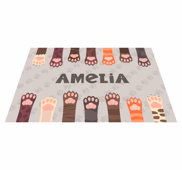 Tovaglietta americana con nome Soffici zampe di gatto multicolori - TenStickers