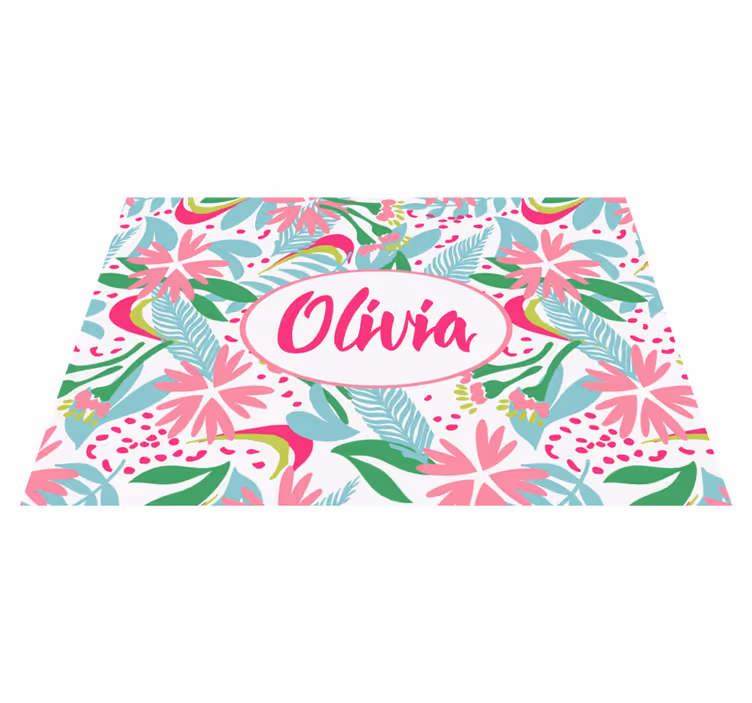 Tovaglietta americana con nome Arte floreale astratta rosa e verd - TenStickers