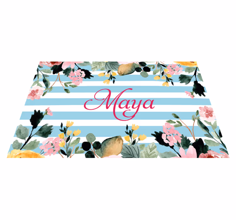 Tovaglietta americana con nome Strisce e bordo floreale - TenStickers