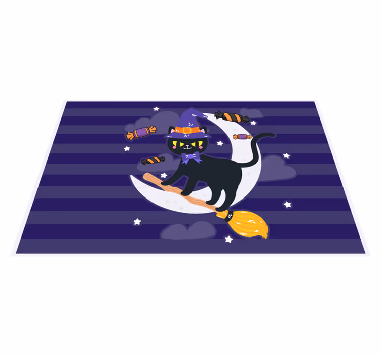 Tovagliette americana halloween gatto stregato con scopa - TenStickers