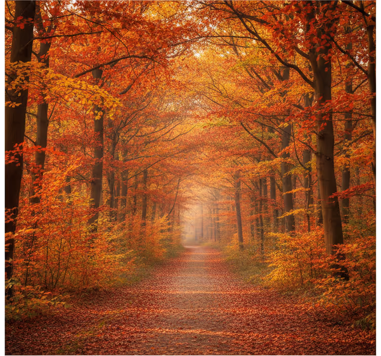 Carta da parati foresta sentiero degli alberi d'autunno - TenStickers