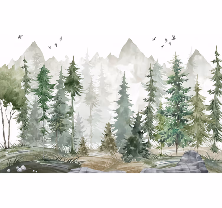 Carta da parati foresta pino nordico minimalista - TenStickers