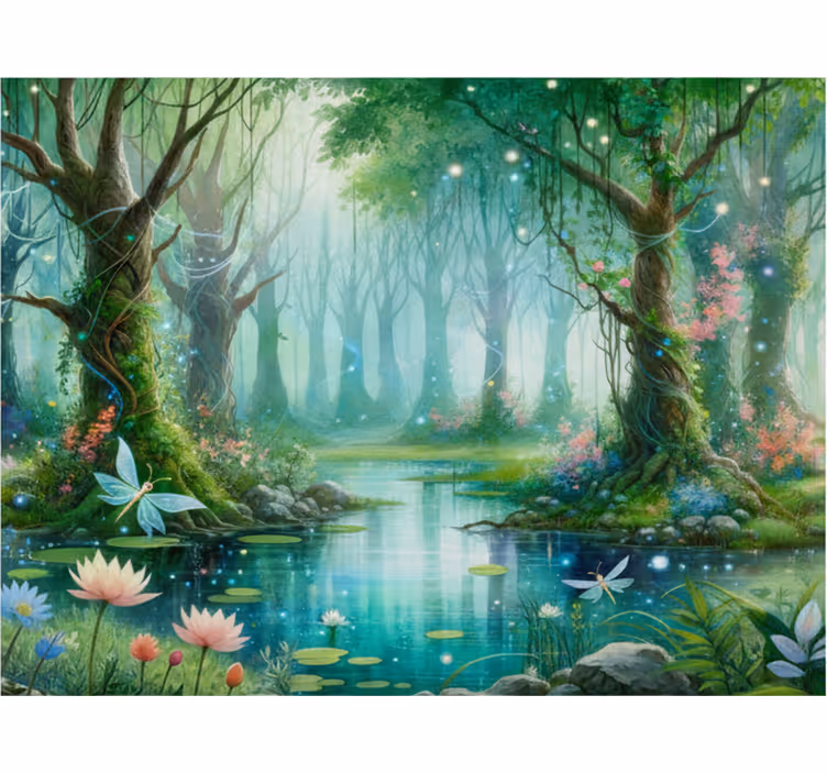 Carta da parati foresta affresco fatato giocoso - TenStickers