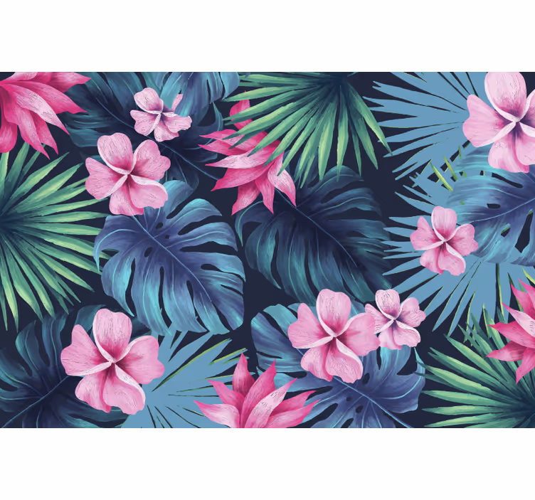 Carta da parati giungla foglie e fiori tropicali - TenStickers