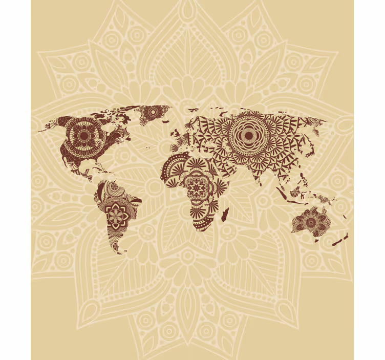 Fotomurale beige mappa del mondo in stile mandala - TenStickers